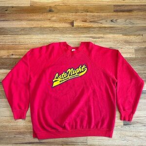 Vintage 80s Late Night David Letterman TV Red Crewneck Sweater Grandpa Core XL